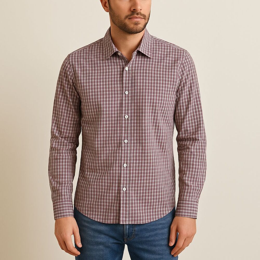 Rag & Bone New York Men’s Button Down Shirt Size 16 Burgundy Plaid Long Sleeve